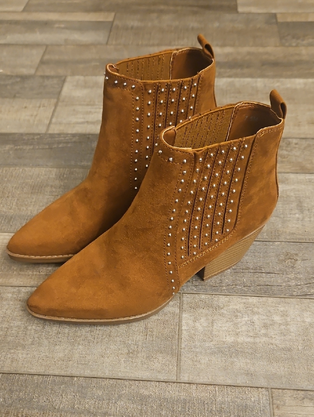 Maurices Tan Suede Studded Ankle Booties